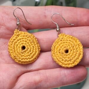 Yellow Crochet Disc Dangle Earrings